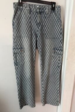 Anniewear Los Angeles Womans Checked Pattern Jeans Sz. M Denim Cargo Pants